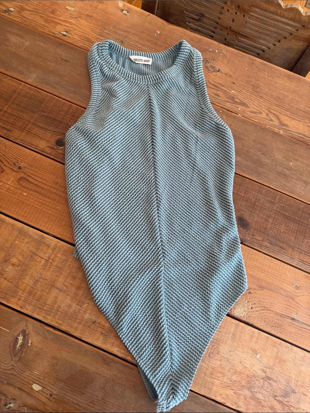 Sleeveless Textured Bodysuit in Sage Blue by ASTR the Label